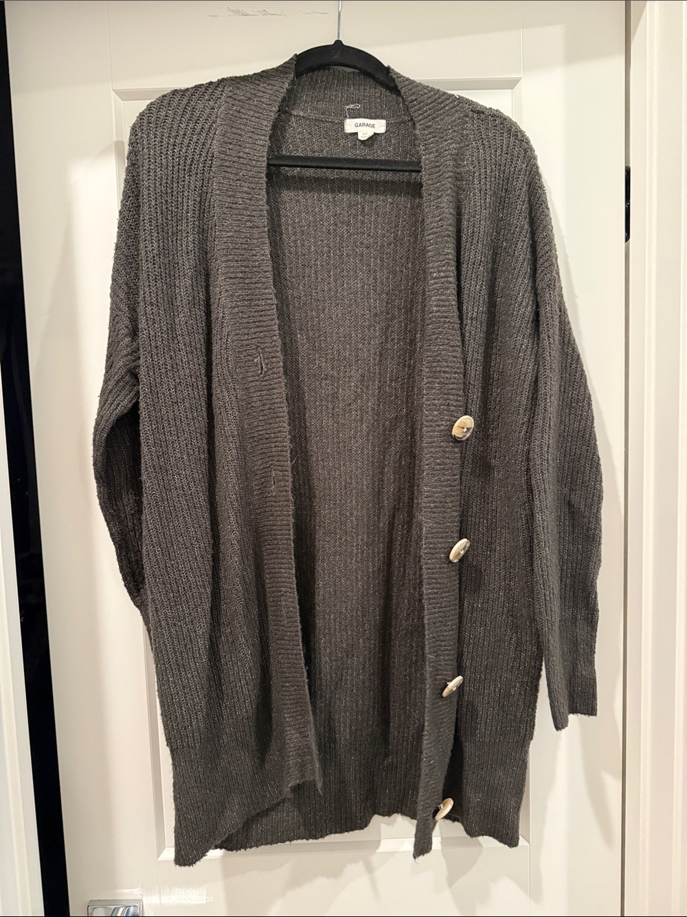 Garage Charcoal Gray Button-Front Ribbed Open Cardigan